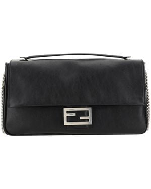 Fendi Baguette Chain Large Shoulder Bag - Black