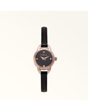 Furla Mini Shape Round Case Watch Nero Leather + Metal - Black