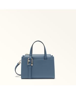 Furla Nuvola Boston Bag Grigio Blu Claris Lux Calf Leather - Blue