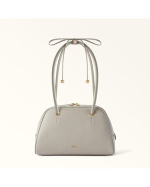 Furla Poppy Dome Stone Diamond Grained Leather + Sidney Calf Leather - Gray
