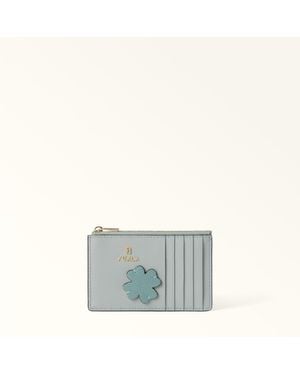 Furla Camelia Card Case Toni Nebbia Sidney Calf Leather + Patch Four Leaft-Clover - Gray