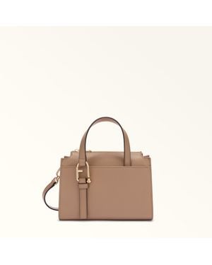 Furla Nuvola Boston Bag Greige Claris Lux Calf Leather - Natural