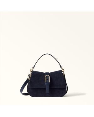 Furla Flow Top Handle Mini Toni Mediterraneo Suede + Claris Lux Calf Leather - Blue