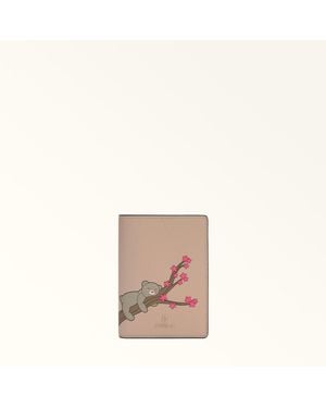 Furla Camelia Passport Holder S Toni Cotone Eracle Grained Calf Leather With Orso Primavera Print - Natural