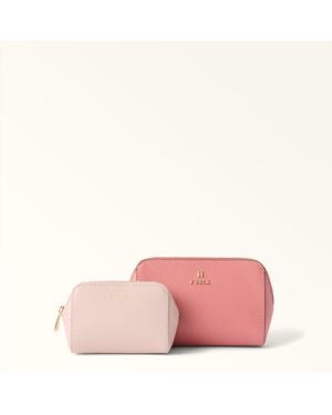 Furla Camelia Cosmetic Case Rosewood Textured Leather - Pink