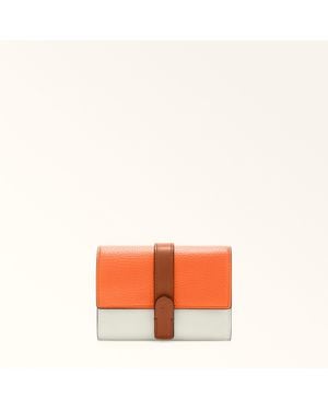 Furla Grazia Compact Wallet Paprika Roma Soft Calf Leather Colorblock + Grained Calf Leather - Orange