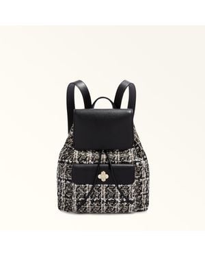 Furla Danae Backpack Toni Ballerina Check Boucle' Padded Fabric + Sidney Calf Leather - Black