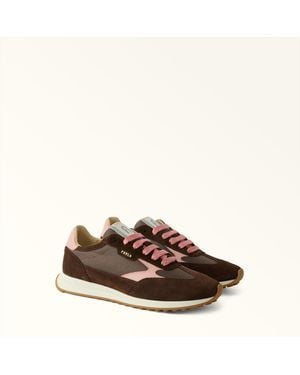 Furla Retro' Sneakers Cioccolato Suede + Mesh Fabric + Calf Leather - Brown