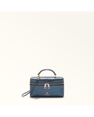 Furla Camelia Mini Bag Grigio Blu Piuma Metal Calf Leather - Blue