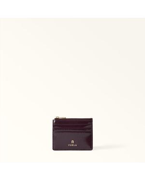 Furla Camelia Card Case Winter Bloom Varnished Ares Textured Leather - Purple