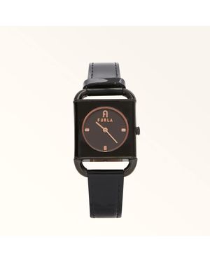 Furla Arco Square Watch With Square Case Nero Leather + Metal - Black