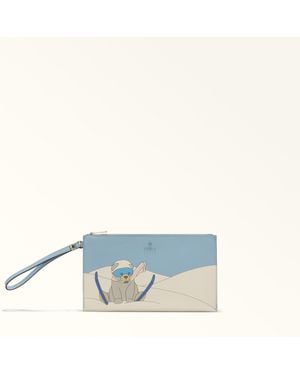Furla Camelia Envelope Toni Carta Da Zucchero Eracle Grained Calf Leather With Orso Sci Print - Blue