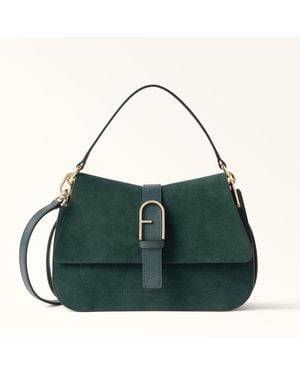 Furla Flow Top Handle Toni Dark Forest Suede + Claris Lux Calf Leather - Green