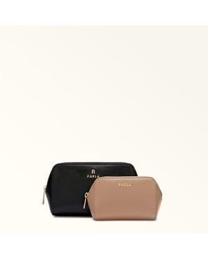 Furla Camelia Cosmetic Case Nero Textured Leather - Black