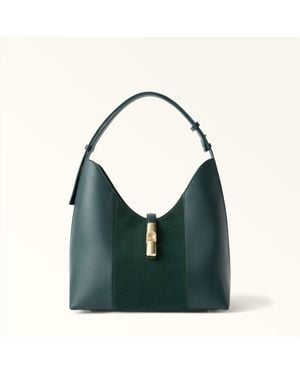 Furla Goccia Shoulder Bag Toni Dark Forest Sidney Calf Leather + Suede - Green