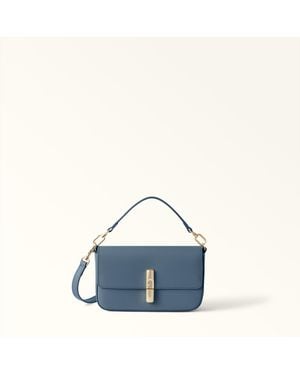 Furla Iride Crossbody Mini Grigio Blu Textured Leather - Blue