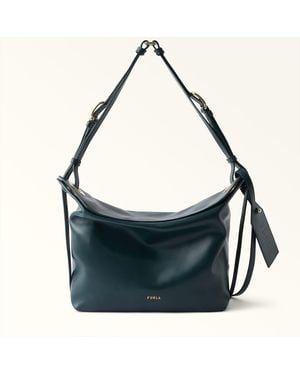 Furla Ginevra Shoulder Bag Dark Forest Varrenne Calf Leather - Blue
