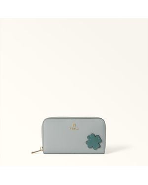 Furla Camelia Zip Around Toni Nebbia Sidney Calf Leather + Patch Four Leaft-Clover - Gray