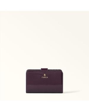Furla Camelia Compact Wallet Winter Bloom Varnished Ares Textured Leather - Purple