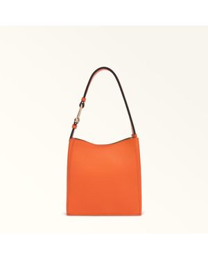 Furla Nuvola Bucket Bag Mini Paprika Grained Calf Leather - Orange
