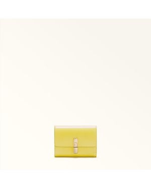 Furla Iride Compact Wallet Museum Textured Leather - Yellow