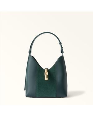 Furla Goccia Shoulder Bag Toni Dark Forest Sidney Calf Leather + Suede - Green