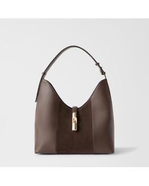 Furla Goccia Shoulder Bag Toni Espresso Sidney Calf Leather + Suede - Brown