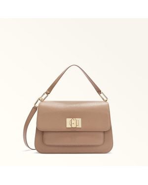 Furla Ella Top Handle Greige Grained Calf Leather - Natural
