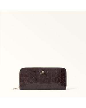 Furla Camelia Zip Around Cioccolato Cocco Print Calf Leather - Brown