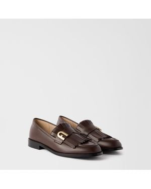 Furla Lidia Loafers Cioccolato Calf Leather With Shining Effect - Brown