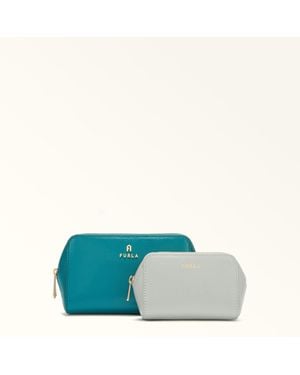 Furla Camelia Cosmetic Case Amatore Textured Leather - Blue