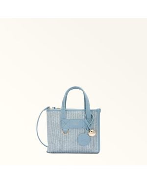 Furla Divide It Tote Mini Toni Carta Da Zucchero Light Tuscany Woven Colourblock + Soft Calf Leather - Blue