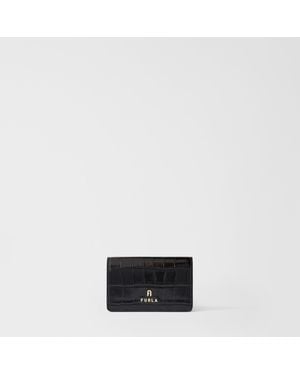 Furla Camelia Card Case Nero Cocco Print Calf Leather - Black