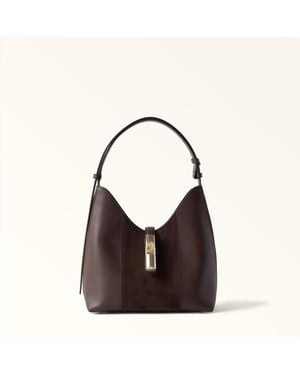 Furla Goccia Shoulder Bag Toni Espresso Sidney Calf Leather + Suede - Black