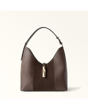 Furla Goccia Shoulder Bag Toni Espresso Sidney Calf Leather + Suede - Brown