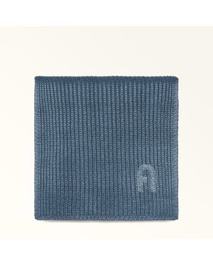 Furla Delizia Scarf Grigio Blu Lurex Wool Blend + Strass - Blue