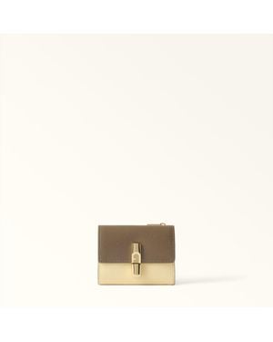 Furla Iride Compact Wallet Muddy Textured Leather - Natural