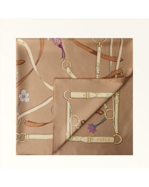 Furla Tortona Carré Toni Toffee Silk Twill With Charms Print - Natural