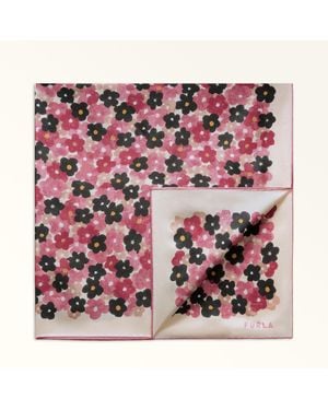 Furla Tortona Carré Toni Blush Macroflower Print Silk Twill - Purple