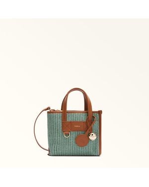 Furla Divide It Tote Mini Toni Agave Light Tuscany Woven Colorblock + Soft Calf Leather - Green