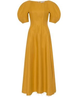 Gabriela Hearst Ranya Puff Sleeve Maxi Dress - Yellow