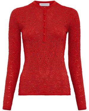 Gabriela Hearst Gaviran Lace Knit Henley - Red