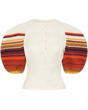 Gabriela Hearst Elira Crochet Puff Sleeve Top - White