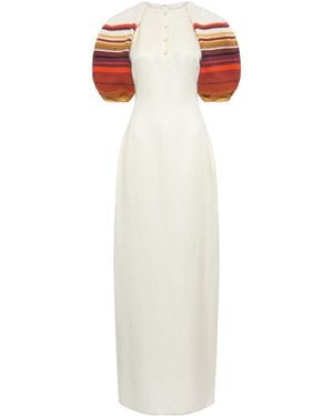 Gabriela Hearst Nomo Crochet Puff Sleeve Maxi Dress - White