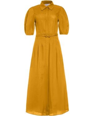 Gabriela Hearst Maude Pleated Midi Shirtdress - Yellow