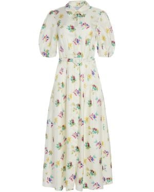 Gabriela Hearst Maude Pleated Mia's Flowers Midi Shirtdress - White