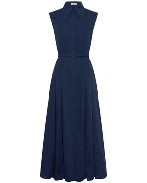 Gabriela Hearst Durand Pleated Maxi Shirtdress - Blue