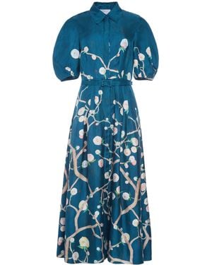 Gabriela Hearst Maude Pleated Midi Shirtdress - Blue