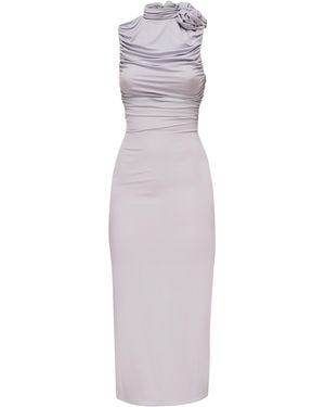Magda Butrym Abito Midi Arricciato Con Collo Alto - Viola