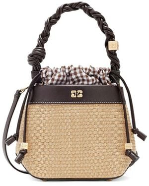 Ganni Borsa A Secchiello Bou Small Effetto Rafia - Metallizzato